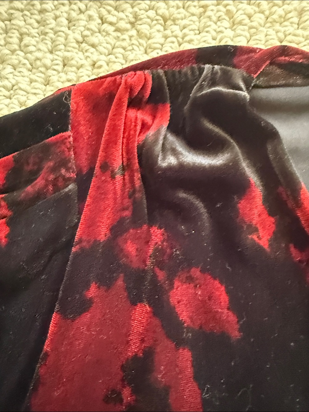 LOFT Black Velvet Wrap Top with Red Floral Burnout - Picture 3 of 4